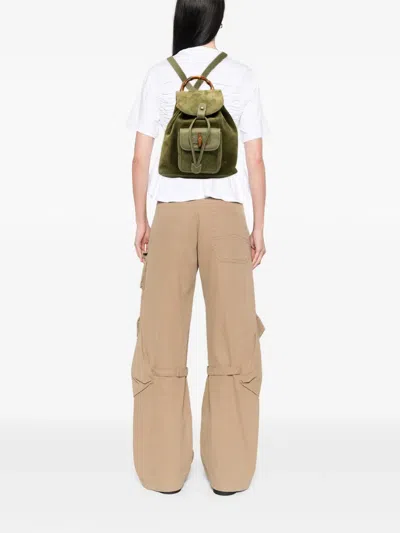Pre-owned Gucci 20th Century Suede Bamboo Backpack In Green