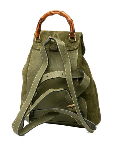 Pre-owned Gucci 20th Century Suede Bamboo Backpack In Green
