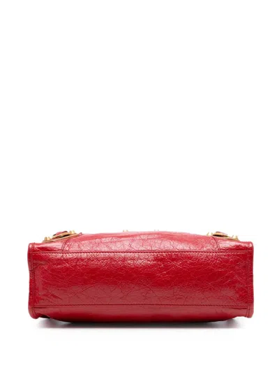 Pre-owned Balenciaga 2017 Small Lambskin Motocross Classic Metallic Edge City Satchel In Red