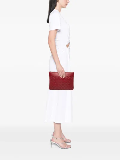 Pre-owned Chanel 2018-2019 Medium Quilted Sheepskin Mademoiselle O Case Clutch Bag In Red