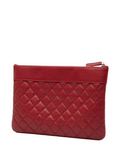 Pre-owned Chanel 2018-2019 Medium Quilted Sheepskin Mademoiselle O Case Clutch Bag In Red