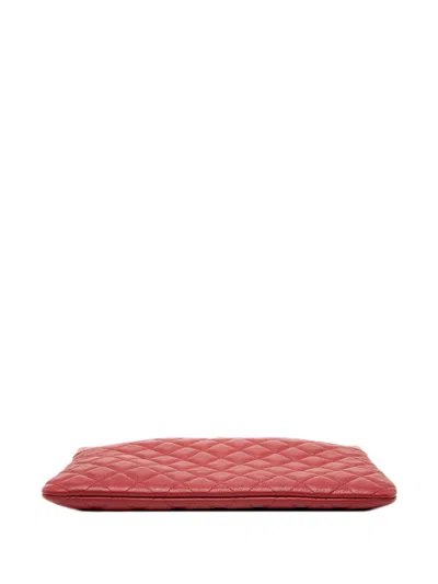 Pre-owned Chanel 2018-2019 Medium Quilted Sheepskin Mademoiselle O Case Clutch Bag In Red
