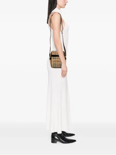 Pre-owned Burberry 2000-2017 Haymarket Check Coated Canvas Crossbody Bag In Brown