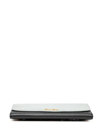 Pre-owned Miu Miu 2010-2025 Bicolor Goatskin Madras Wallet On Chain Crossbody Bag In Blue