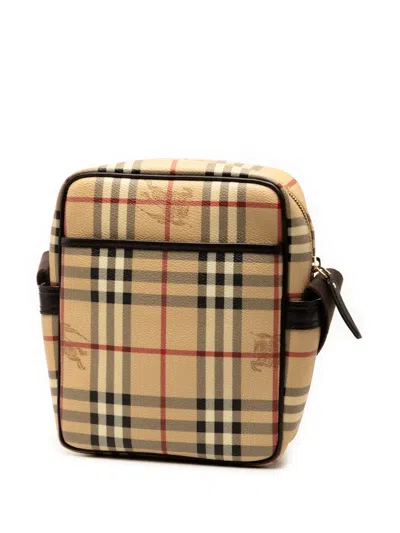 Pre-owned Burberry 2000-2017 Haymarket Check Coated Canvas Crossbody Bag In Brown