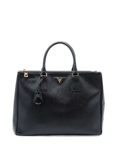 Pre-owned Prada 2010-2025 Large Saffiano Lux Galleria Double Zip Satchel In Black