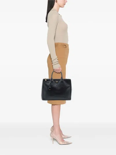 Pre-owned Prada 2010-2025 Large Saffiano Lux Galleria Double Zip Satchel In Black