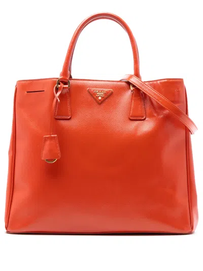 Pre-owned Prada 2013-2025 Large Saffiano Vernice Galleria Satchel In Orange