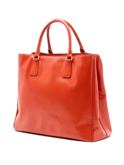 Pre-owned Prada 2013-2025 Large Saffiano Vernice Galleria Satchel In Orange