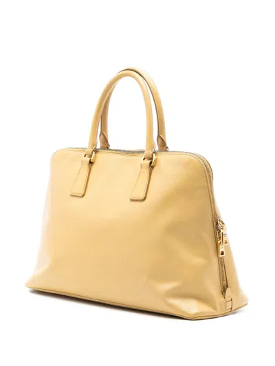 Pre-owned Prada 2021-2025 Large Saffiano Lux Promenade Satchel In Yellow