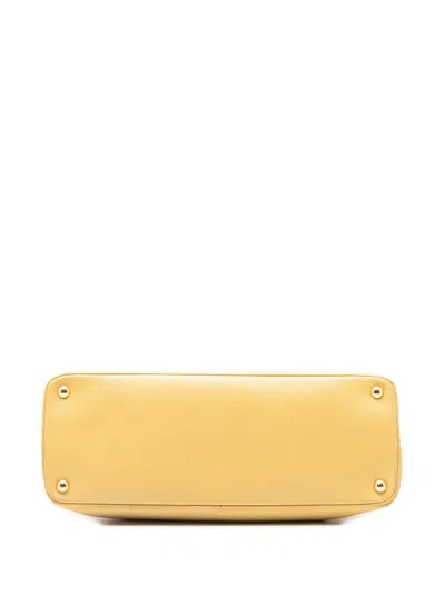 Pre-owned Prada 2021-2025 Large Saffiano Lux Promenade Satchel In Yellow