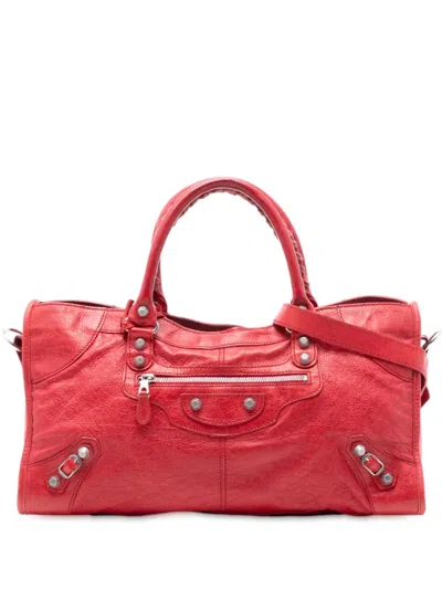 Pre-owned Balenciaga 2005-2025 Lambskin Motocross Giant 12 Part Time Satchel In Red