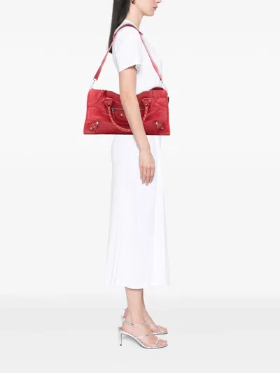 Pre-owned Balenciaga 2005-2025 Lambskin Motocross Giant 12 Part Time Satchel In Red