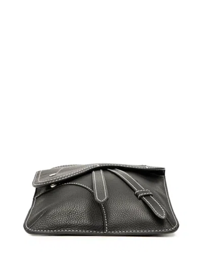 Pre-owned Dior 2018 Grained Calfskin Saddle Flat Messenger Bag Crossbody Bag In Black