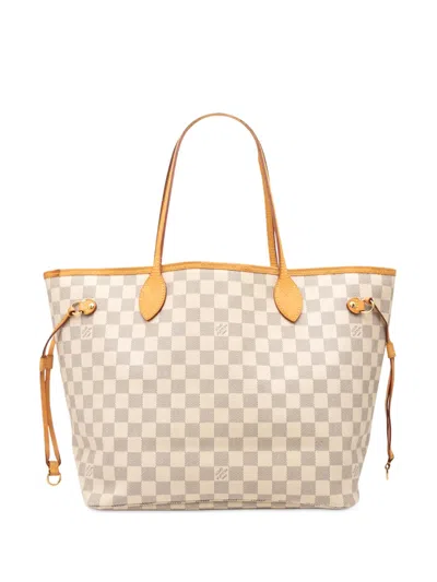 Pre-owned Louis Vuitton 2012 Damier Azur Neverfull Mm Tote Bag In White