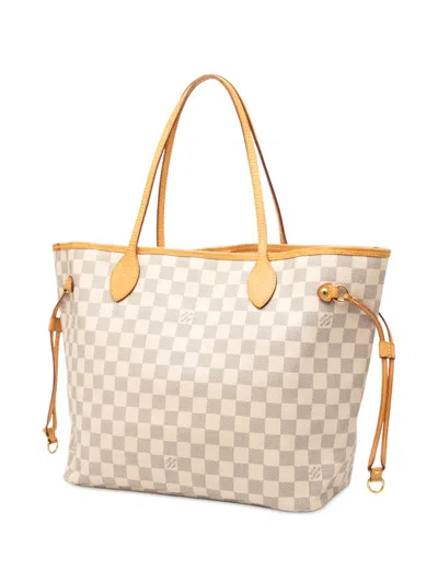 Pre-owned Louis Vuitton 2012 Damier Azur Neverfull Mm Tote Bag In White