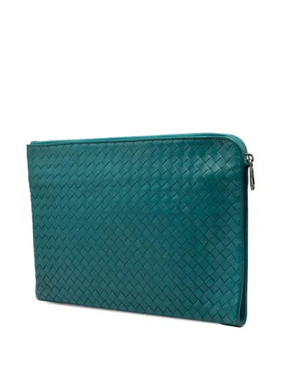 Pre-owned Bottega Veneta 2012-2025 Nappa Intrecciato Clutch Bag In Blue