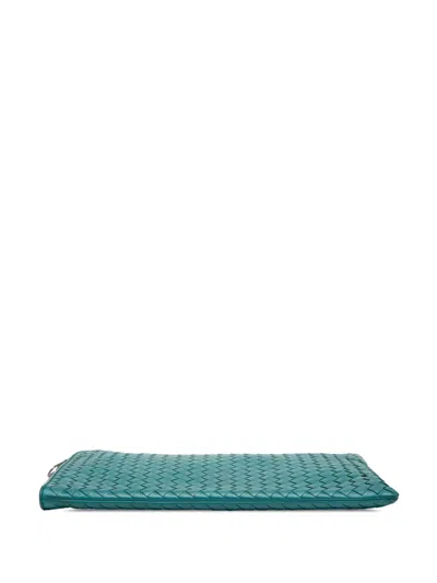 Pre-owned Bottega Veneta 2012-2025 Nappa Intrecciato Clutch Bag In Blue