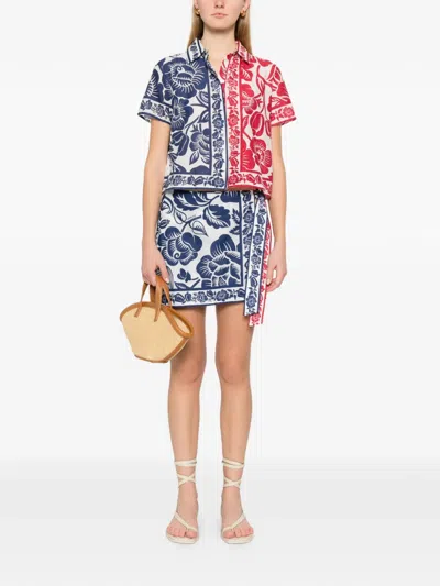 Farm Rio Floral-print Tie Skirt In Blue