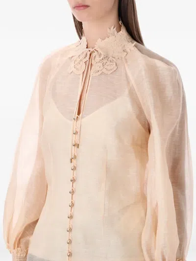 Zimmermann Rebellion Lace-collar Shirt In Neutral