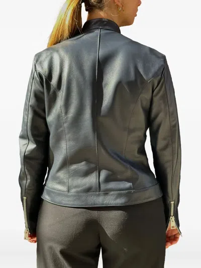 La Rose Zip-up Leather Bomber Jacket In Black