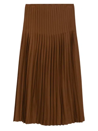 Semicouture Pleated Buckle-detail Midi Skirt In Brown