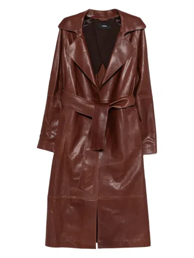 Arma Leather Trench Coat In Brown