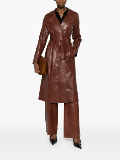 Arma Leather Trench Coat In Brown