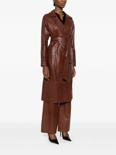 Arma Leather Trench Coat In Brown