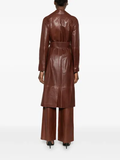 Arma Leather Trench Coat In Brown