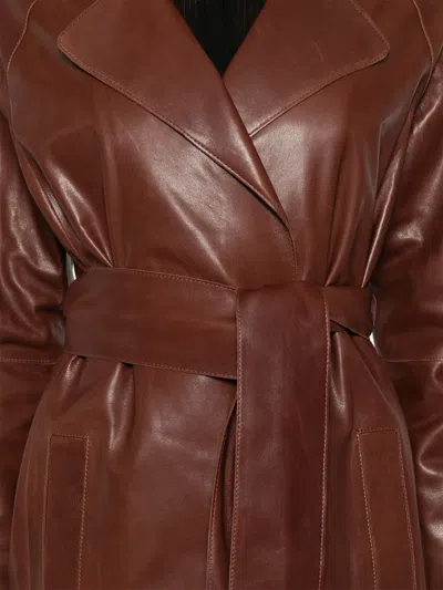 Arma Leather Trench Coat In Brown