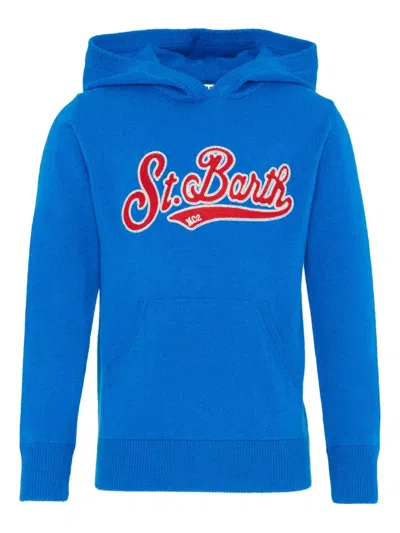 Mc2 Saint Barth Logo Knitted Hoodie In Blue