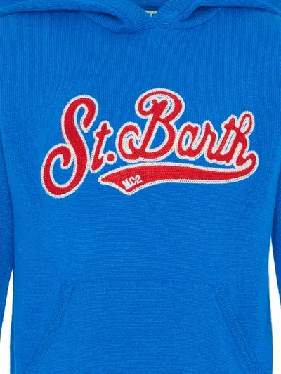 Mc2 Saint Barth Logo Knitted Hoodie In Blue