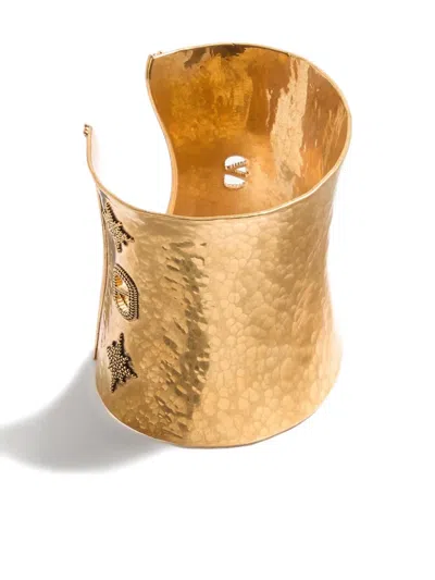 Valentino Cuffy Hammered-pattern Bracelet In Gold