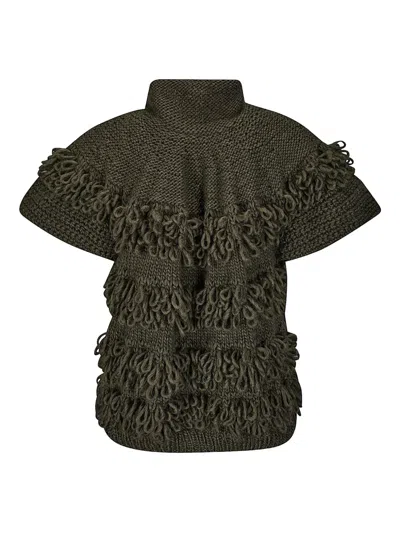 Handmade Fringed Zipped Cardigan In Green