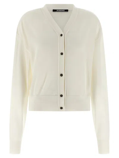 Jacquemus White V-neck Logo Cardigan In Multi