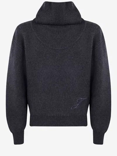 Jacquemus Grey Turtleneck Embroidered Logo Sweater In Gray
