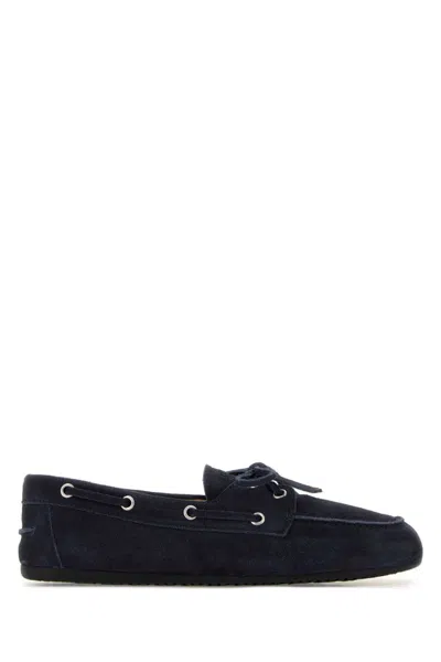 Miu Miu Navy Blue Suede Loafers In Blue