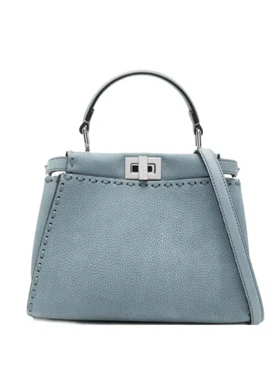 Fendi Light Blue Peekaboo Mini Satchel In Blue