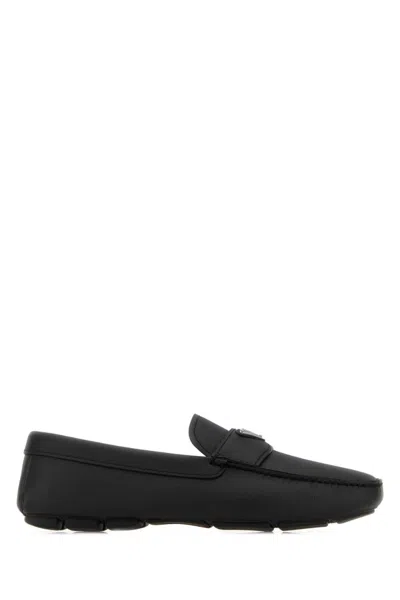 Prada Black Leather Loafers In Black