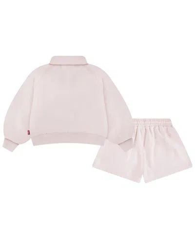 Levi's Girls Toddler 2t-4t Collar Sweatshirt And Shorts, 2-piece Set In Pink