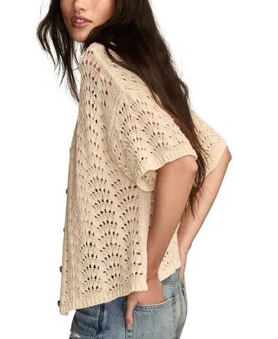 Lucky Brand Short Sleeve Cropped Button Up Sweater In Gray