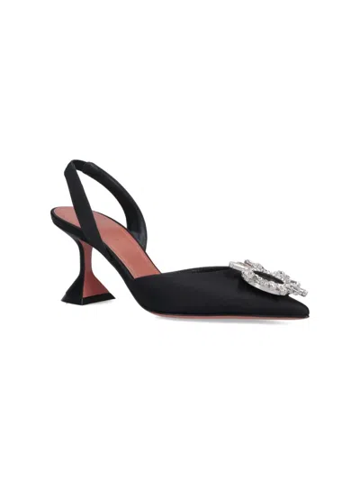 Amina Muaddi Leather Slingback Pumps Featuring Sculptural Heel In Black