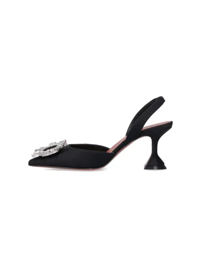 Amina Muaddi Leather Slingback Pumps Featuring Sculptural Heel In Black