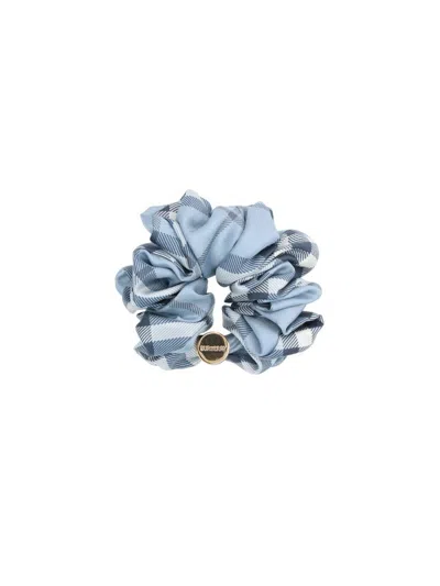 Burberry Checkered Pattern Elastic Hair Accessories Set In Blue