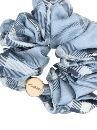 Burberry Checkered Pattern Elastic Hair Accessories Set In Blue