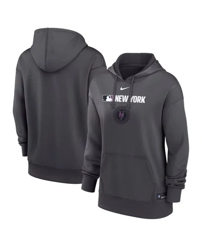 Nike Women's Anthracite New York Mets Authentic Collection City Connect Performance Pullover Hoodie In Gray