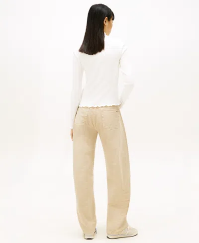 Tommy Jeans Women's Slim Ribbed Lettuce Edge Mock Neck Top In White