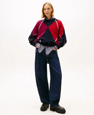 Tommy Jeans Women's Argyle Crewneck Sweater In Blue