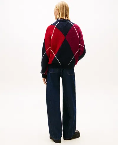 Tommy Jeans Women's Argyle Crewneck Sweater In Blue